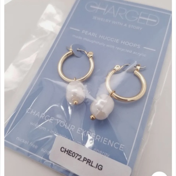 Charged Jewelry REMOVABLE PEARL & STONE HUGGIE EARRINGS MSRP: $50 - Picture 3 of 6